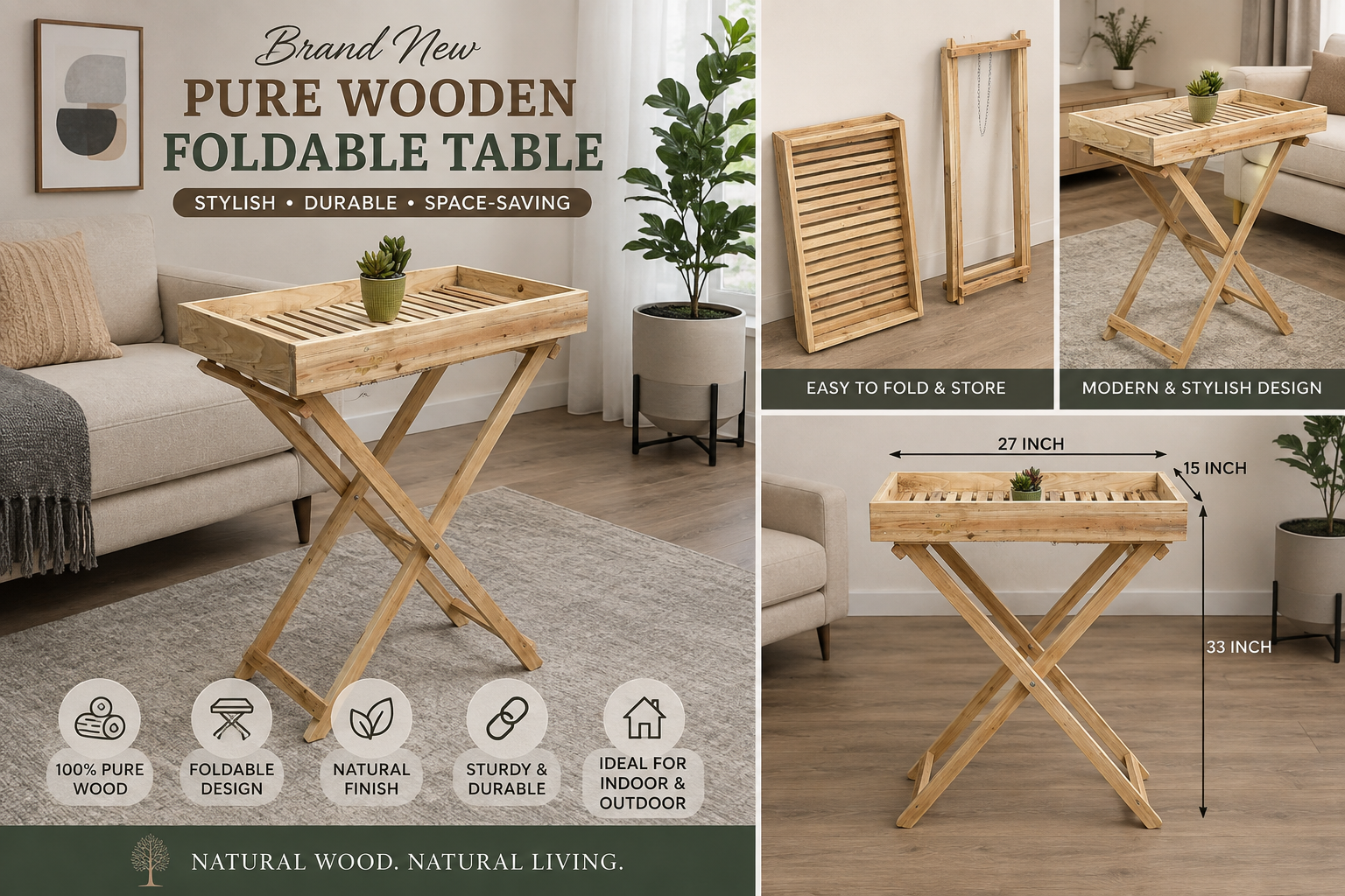 Brand New Pure Wooden Foldable Table