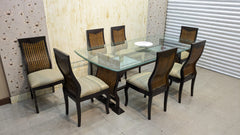 SOLID SHEESHAM WOOD 6-SEATER DINING TABLE + 1 EXTRA CHAIR