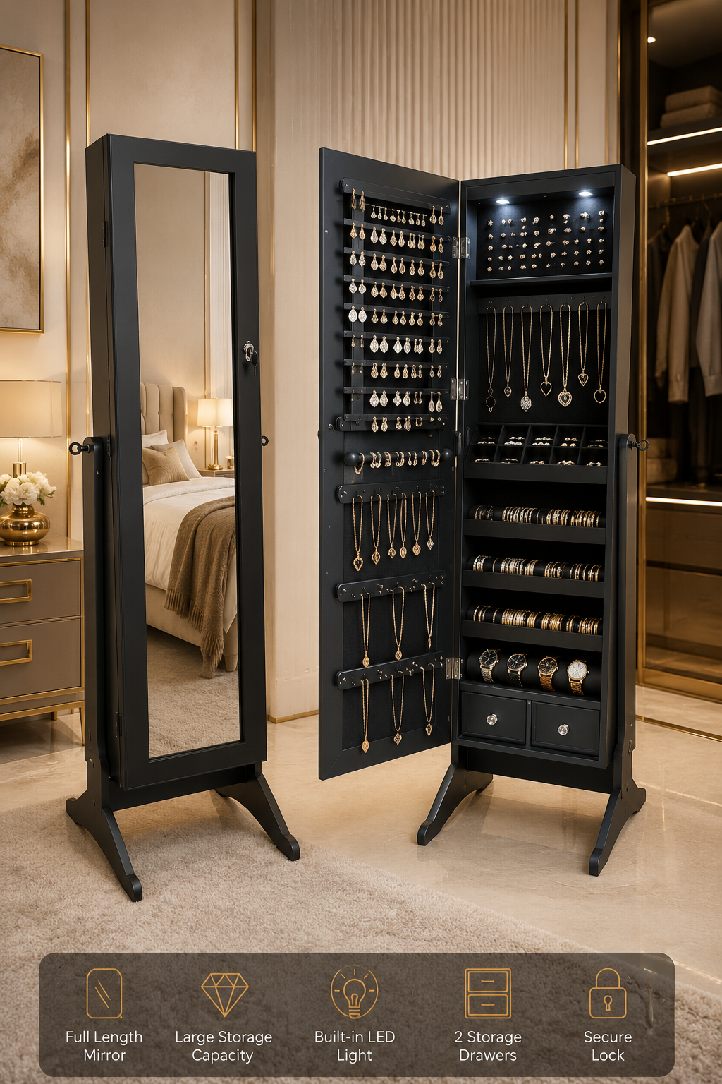 Imported Jewelry Cabinet with Full Length Mirror