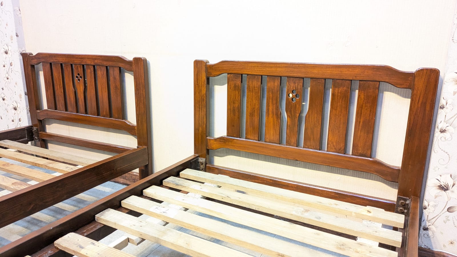 Solid Oak Wood Pair Of Single Beds