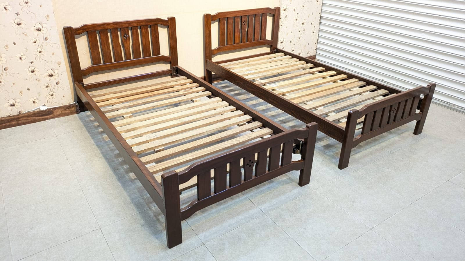 Solid Oak Wood Pair Of Single Beds