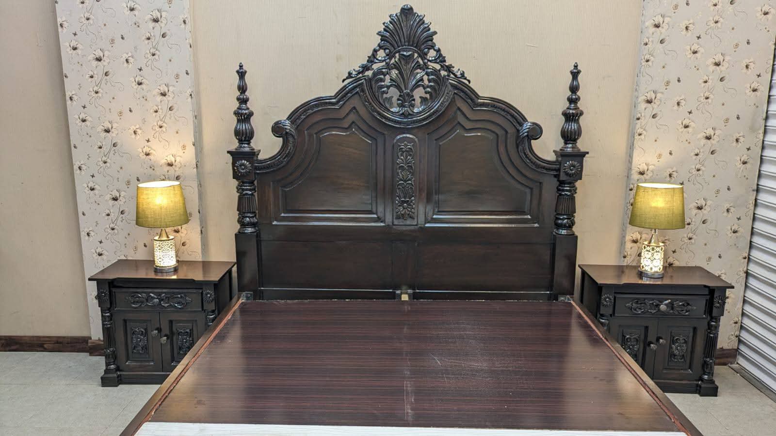 Solid Sheesham Wood King Size Bed Set