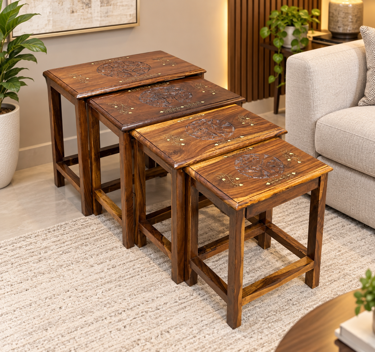 Brand New Unused Solid Sheesham Wood Nesting Table Set