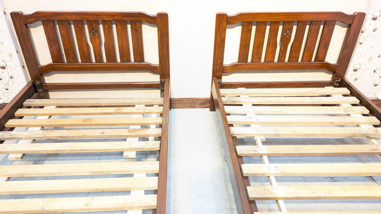 Solid Oak Wood Pair Of Single Beds