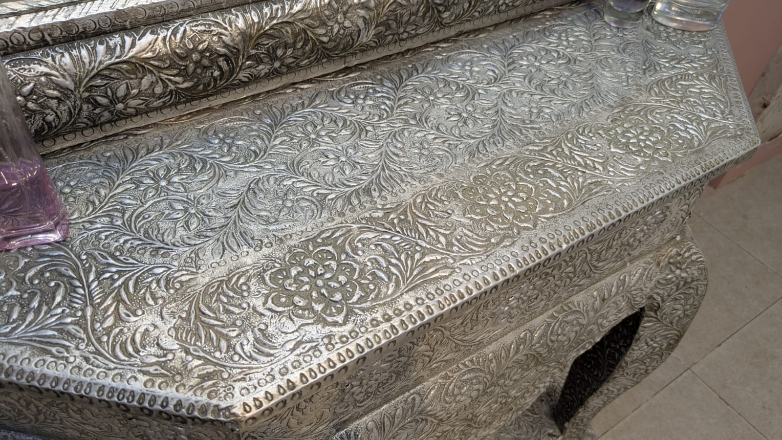Elegant Handcrafted Silver Console Table with Mirror
