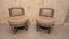 Traditional Silver Embossed Console with Wall Mounted Mirror and 2 Accent Chairs