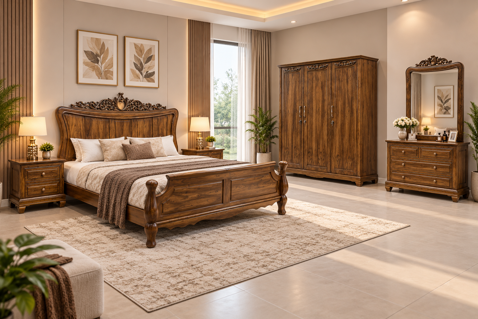 SHEESHAM WOOD KING SIZE BEDROOM SET