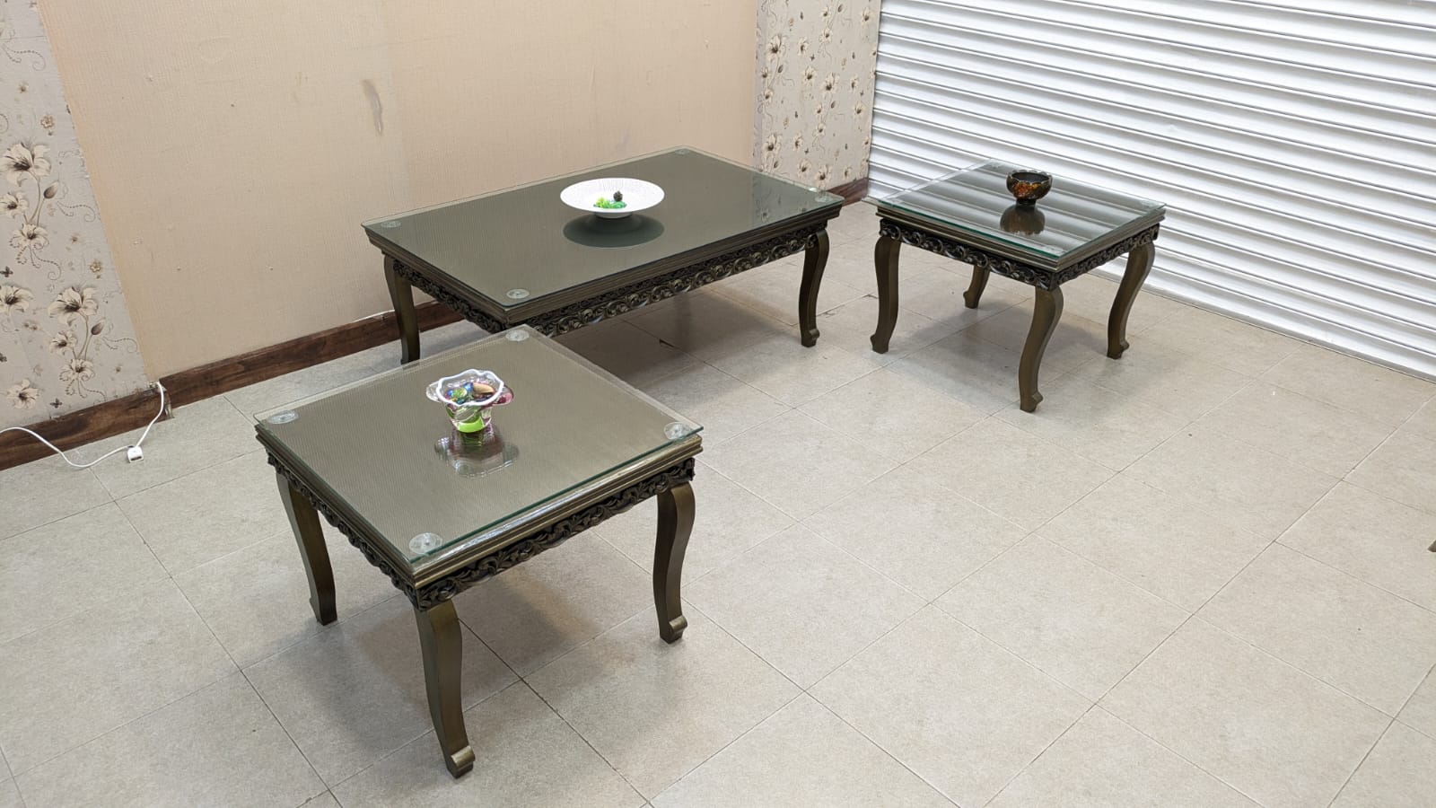 Sheesham Wood and Ply Wood Center and Side Tables Set