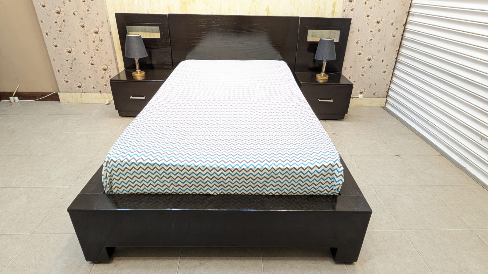 Single Bed with Mattress and 2 Side Tables
