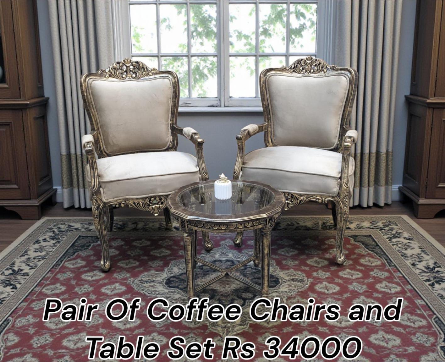 Pair Of Coffee Chairs and Table Set