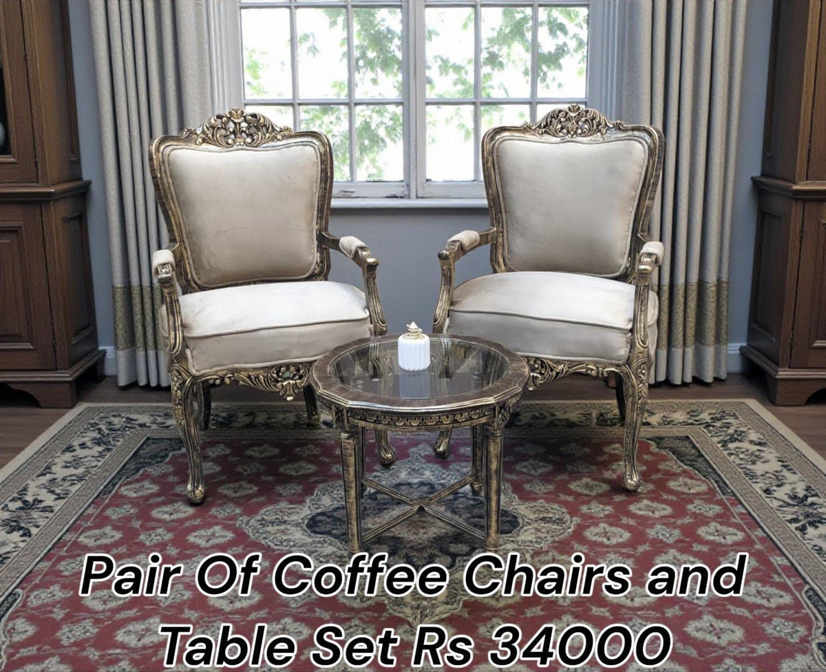 Pair Of Coffee Chairs and Table Set
