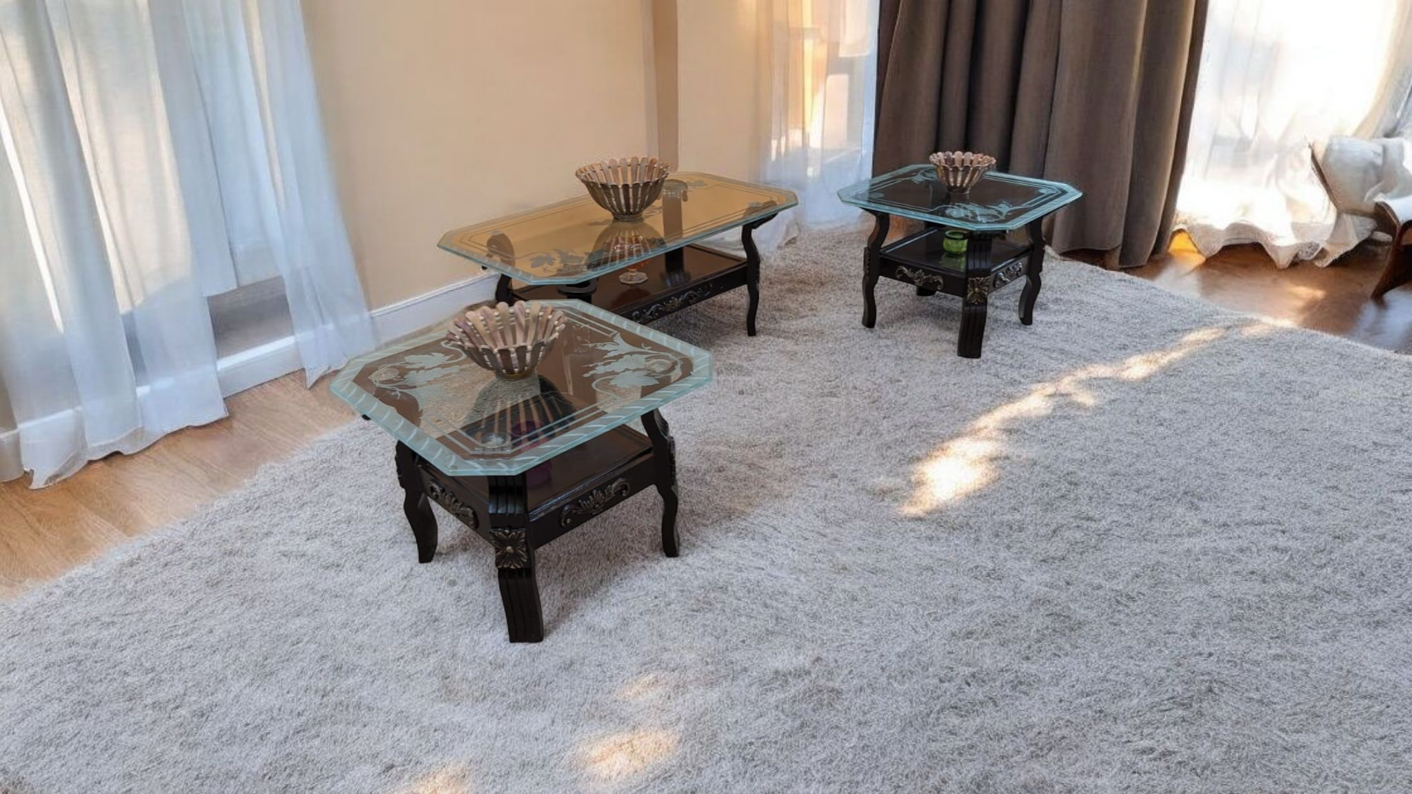 Sheesham Wood Center and Side Table Set