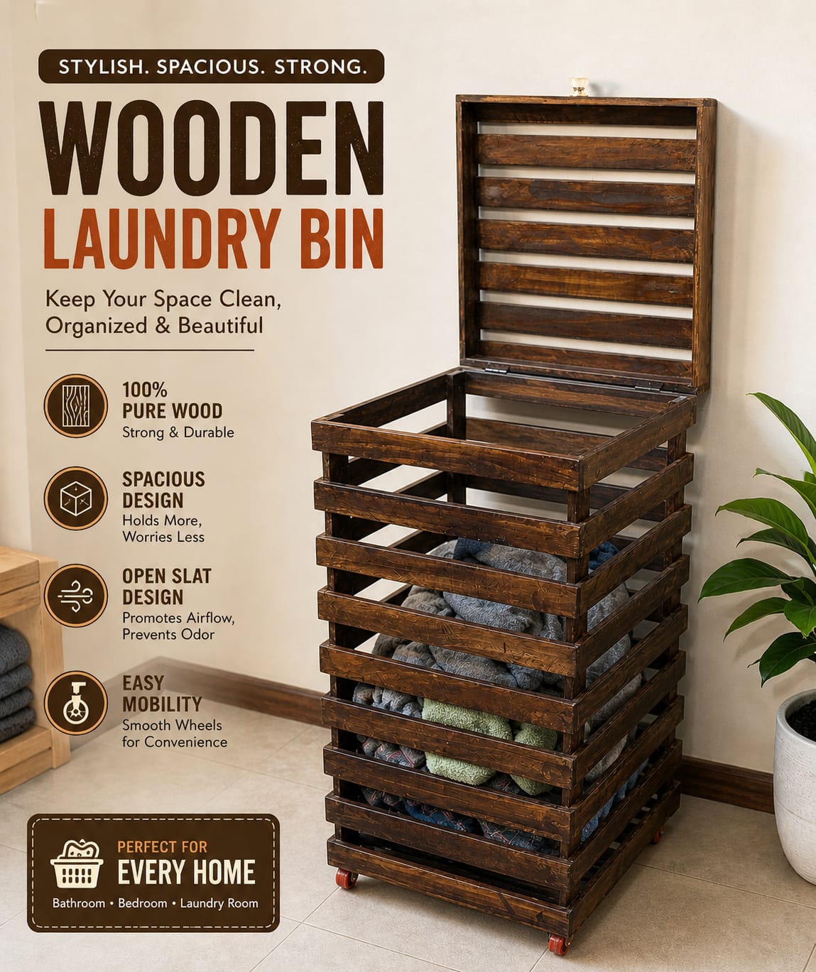 Brand New Wooden Laundry Bin