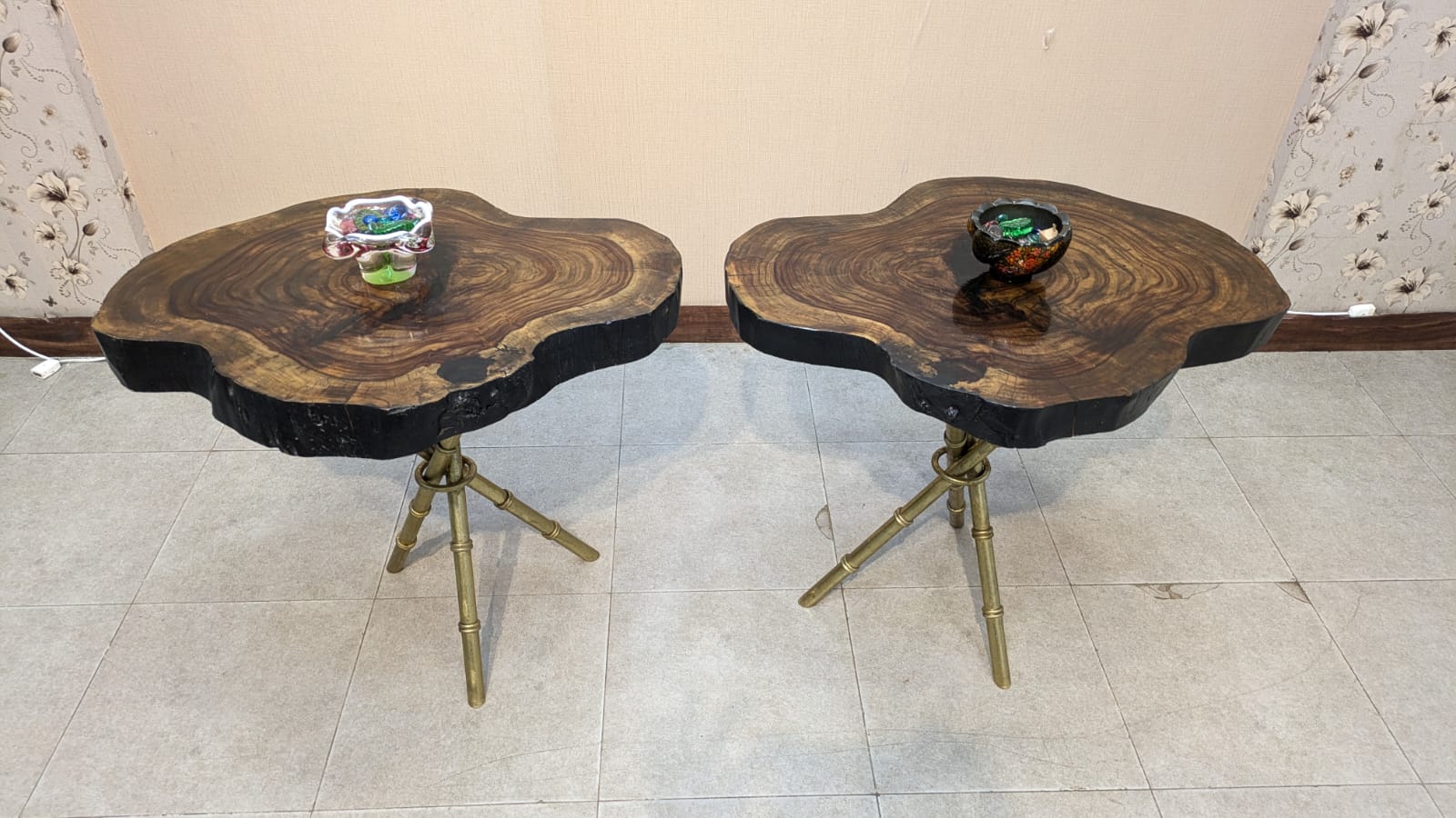 Brand New Unused Live Edge Pair Of Corner Tables