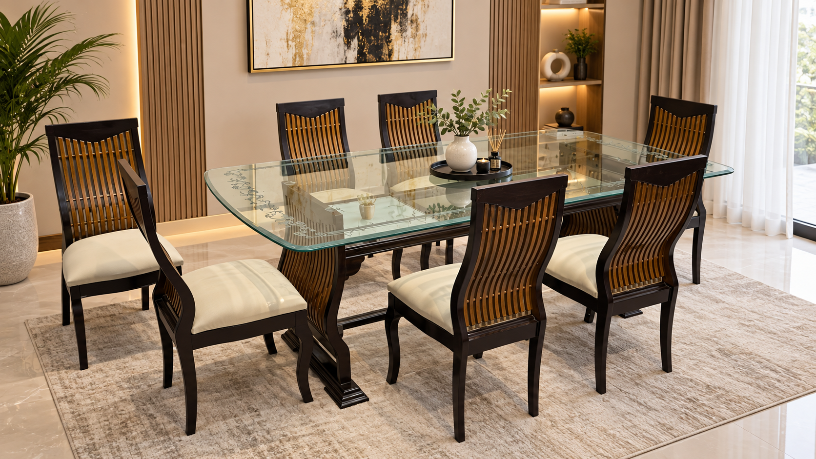 SOLID SHEESHAM WOOD 6-SEATER DINING TABLE + 1 EXTRA CHAIR