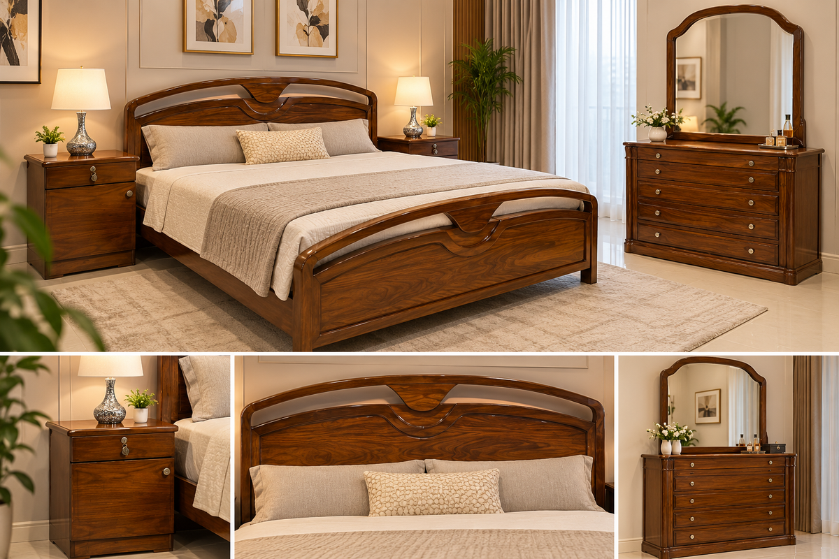 Beautiful Sheesham Wood King Size Bed Set