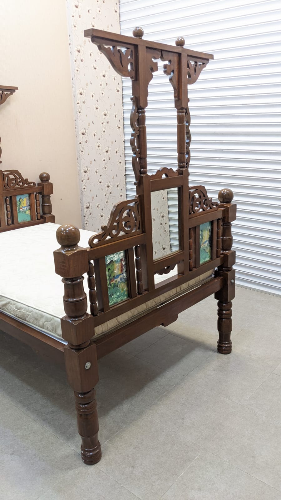 Antique 100% Solid Burma Teak Wood Twin Size Bed with Dura Luxury Foam Mattress
