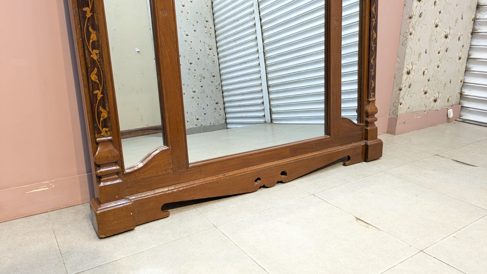 Antique Solid Burma Teak Wood Full Length Mirror