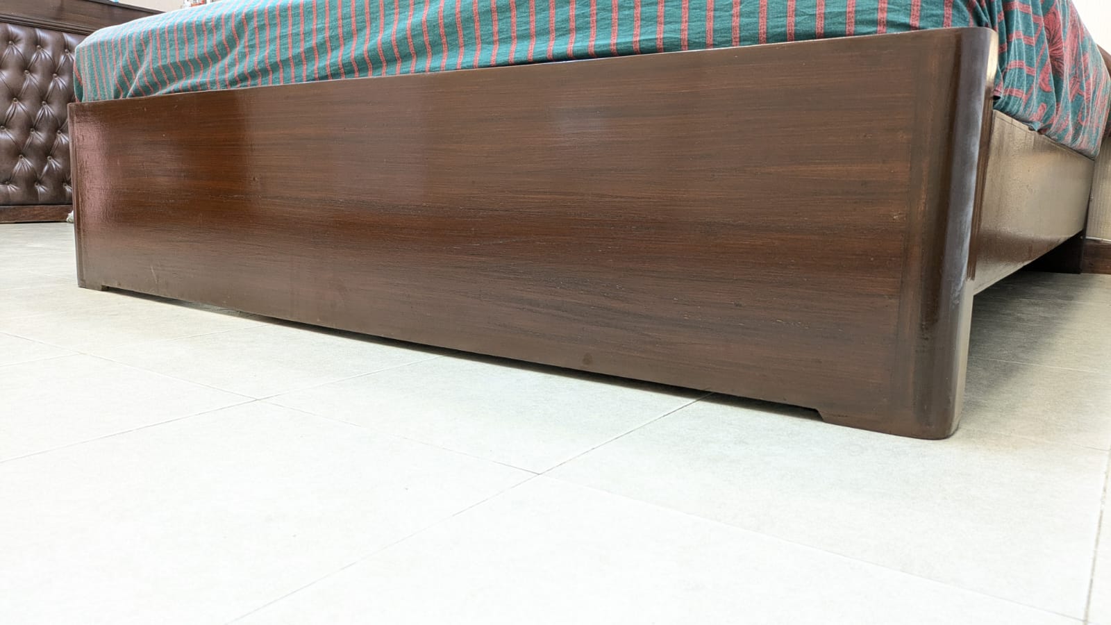 Teak Wood and Teak Ply King Size Bed with 2 Side Tables
