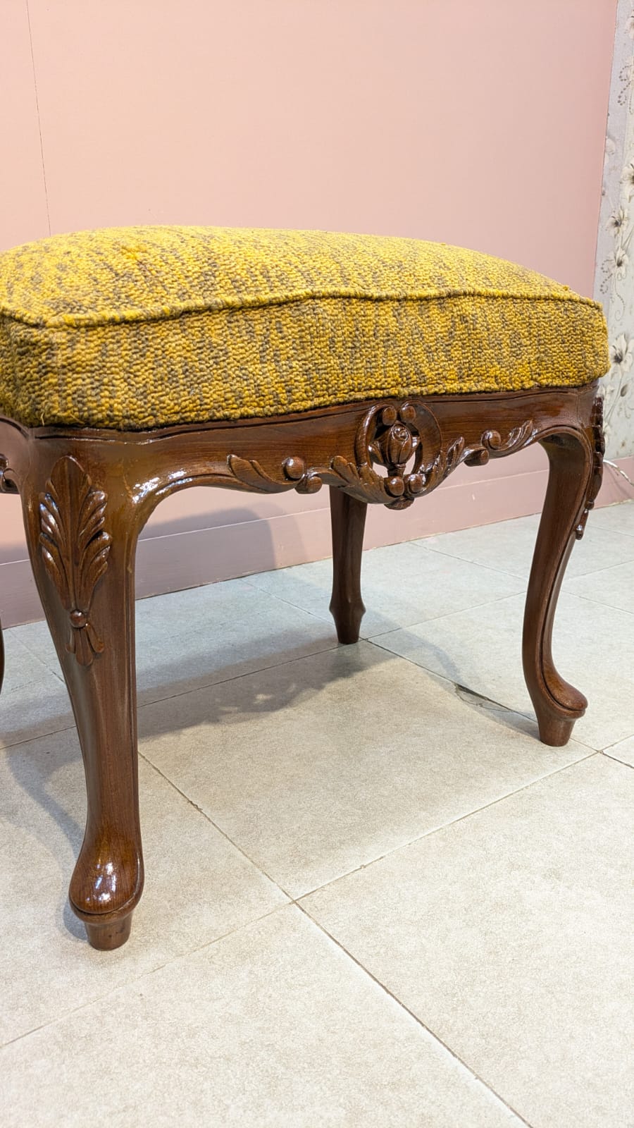 Solid Burma teak wood chair with stool