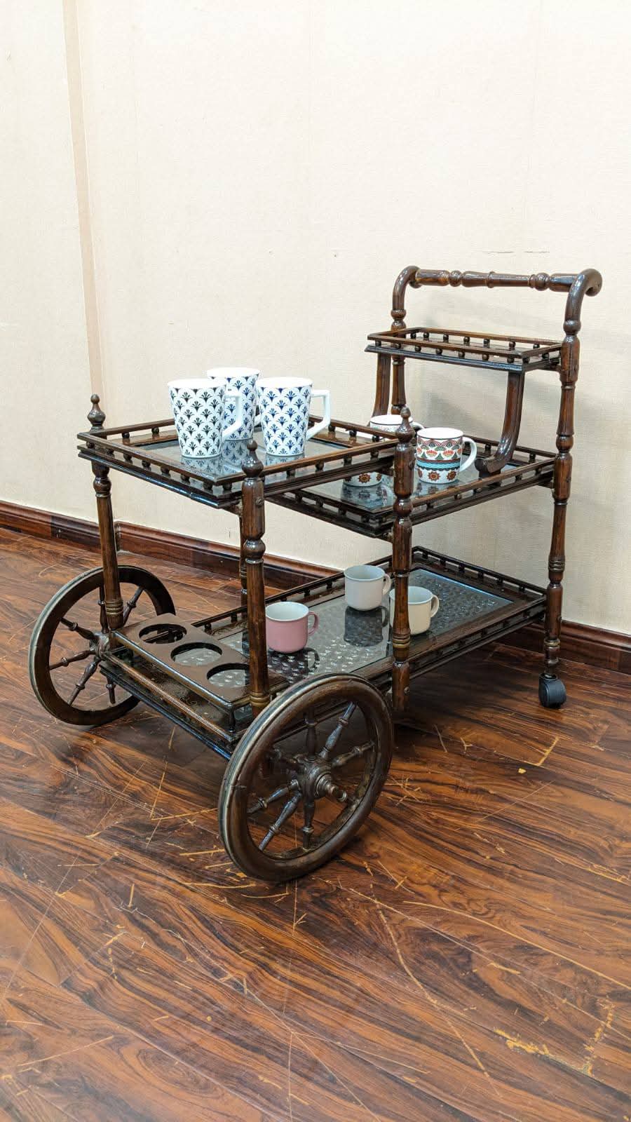 Solid Sheesham Wood Tea Trolley
