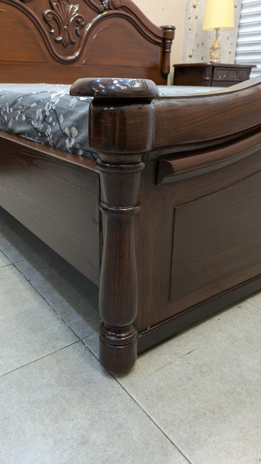 Diyar Wood King Size Bed with 2 Side Tables