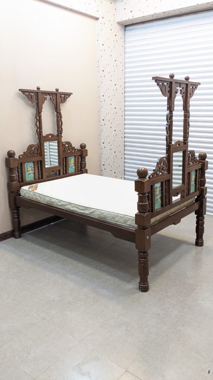 Antique 100% Solid Burma Teak Wood Twin Size Bed with Dura Luxury Foam Mattress