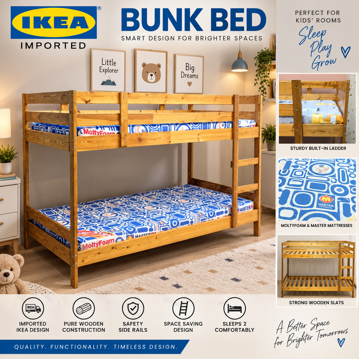IMPORTED IKEA PURE WOODEN BUNK BED – SPACE-SAVING & STYLISH! 🛏️