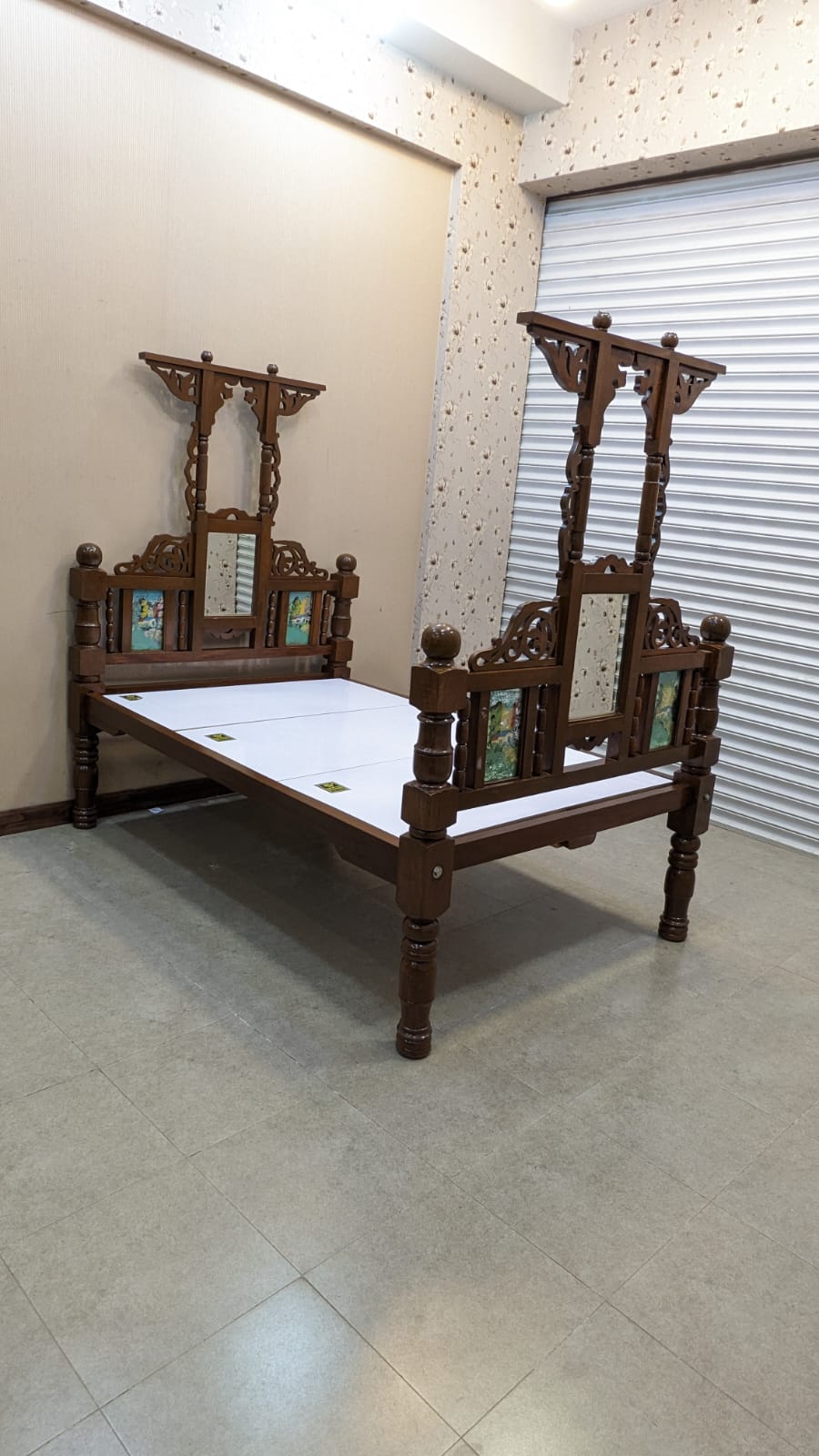 Antique 100% Solid Burma Teak Wood Twin Size Bed with Dura Luxury Foam Mattress