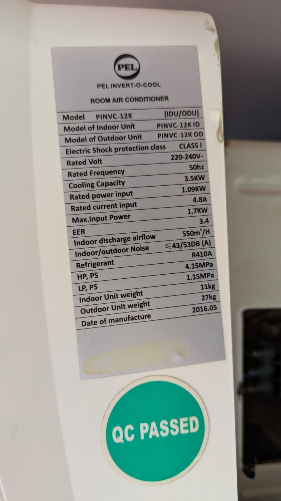 PEL 1 TON SPLIT AIR CONDITIONER