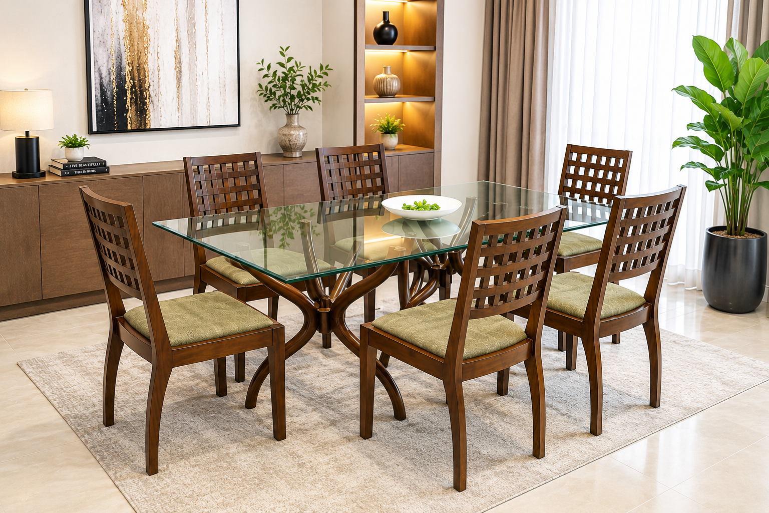 Solid Sheesham Wood 6 Seater Dining Table