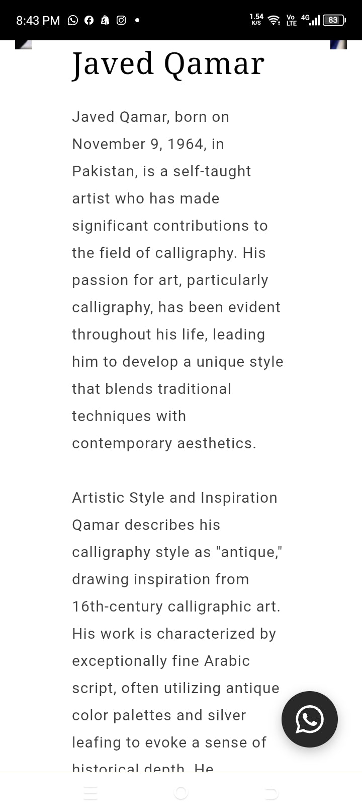 Original Javed Qamar Hand Painting Calligraphy