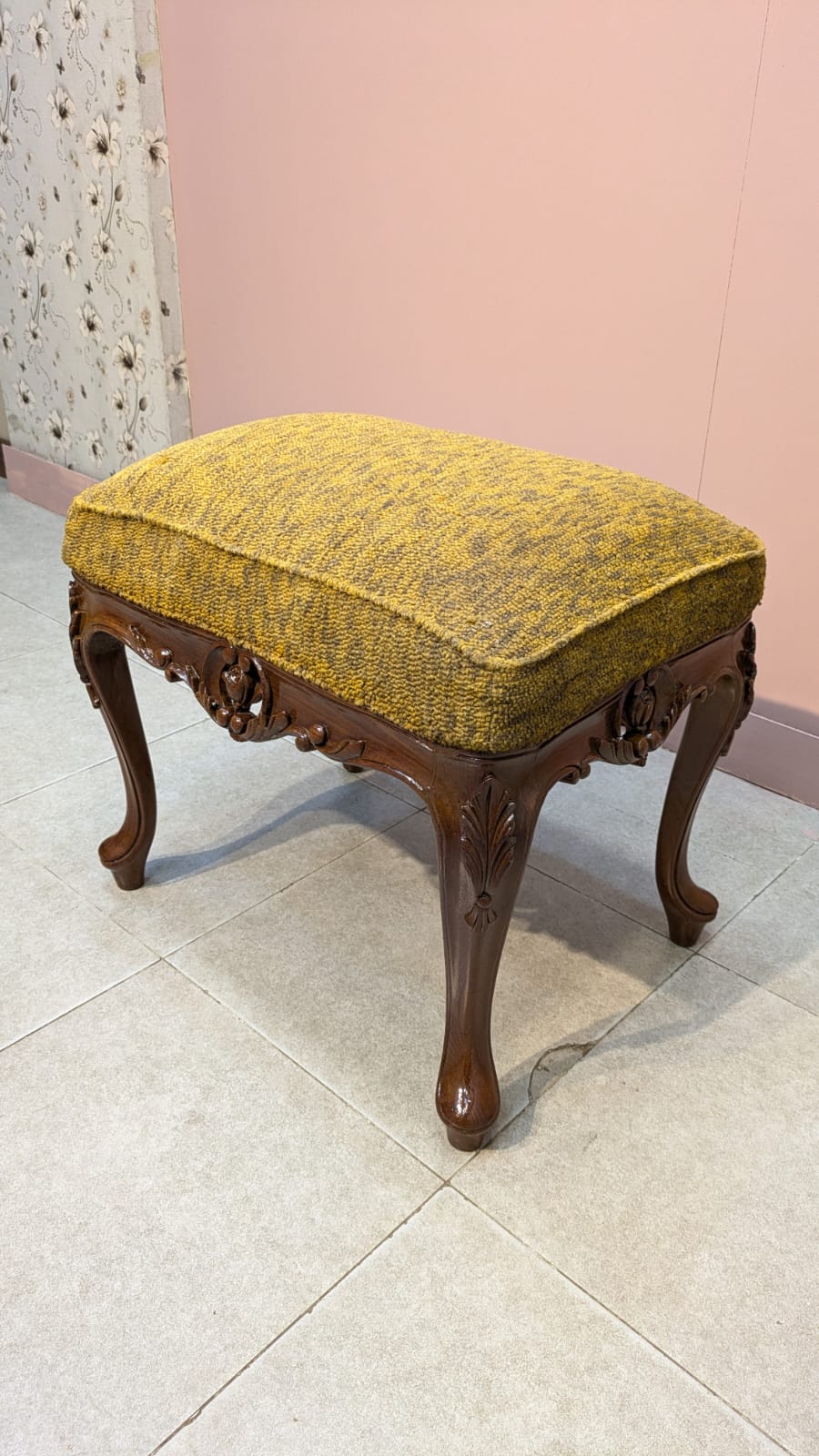 Solid Burma teak wood chair with stool